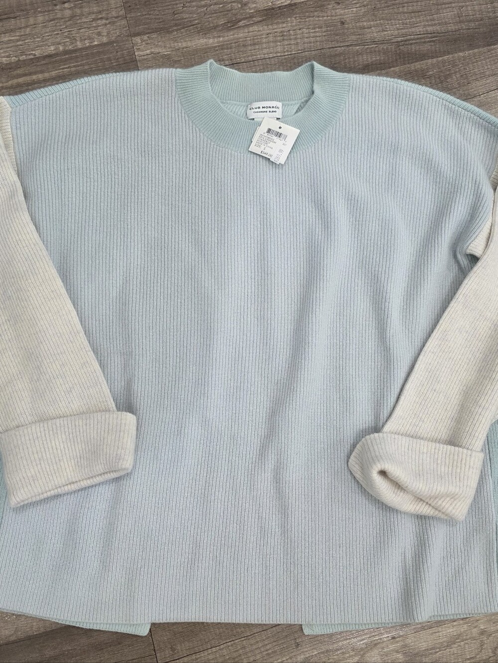 Nwt Club Monaco 349$ Arya Cashmere Light Blue Cream Colorblock Sweater Y2K Lux - Picture 8 of 9